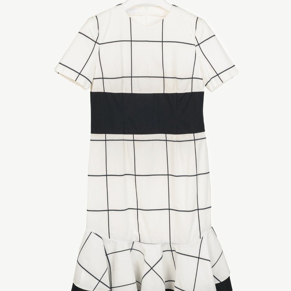 Escada Sport White Windowpane Cotton Flounce-Hem Dress - Picture 1 of 7